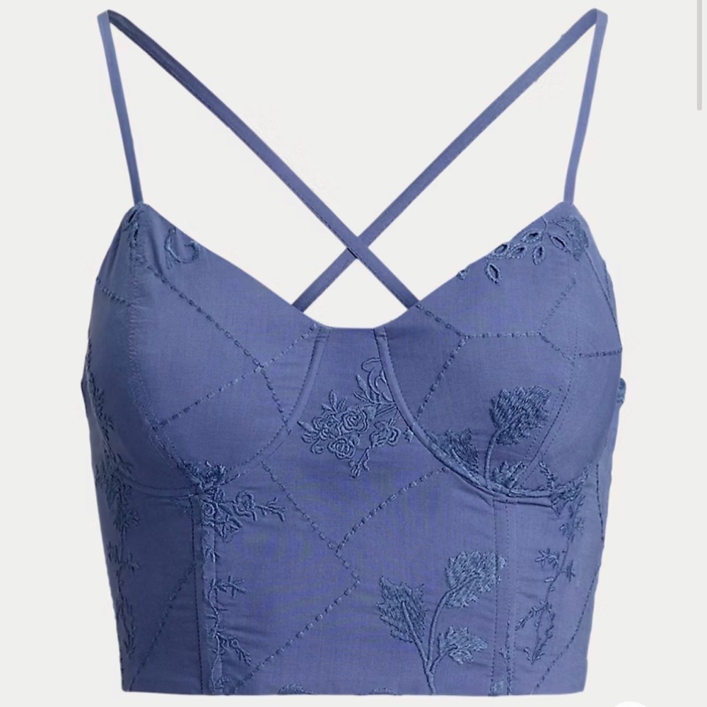 Ralph Lauren Cotton Blue Corset With Embroidery Details